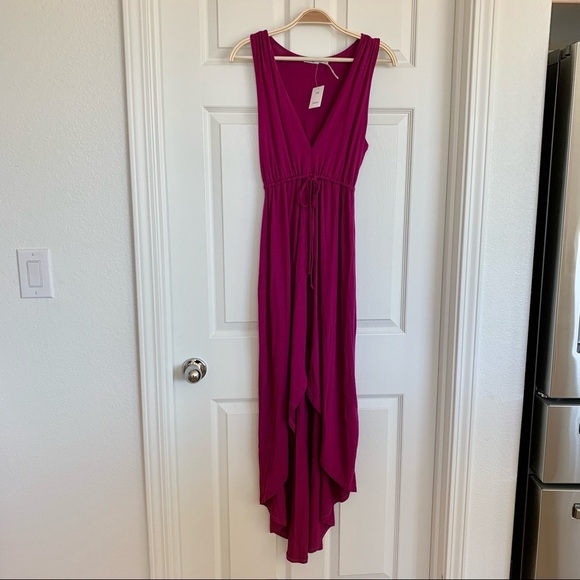 Urban Outfitters Purple Orchid Magenta Plunging V-Neck High Low Maxi Dress - Picture 2 of 5